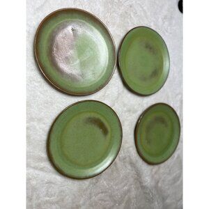 Frankoma Prairie green wagon wheel desert plate lot of 4